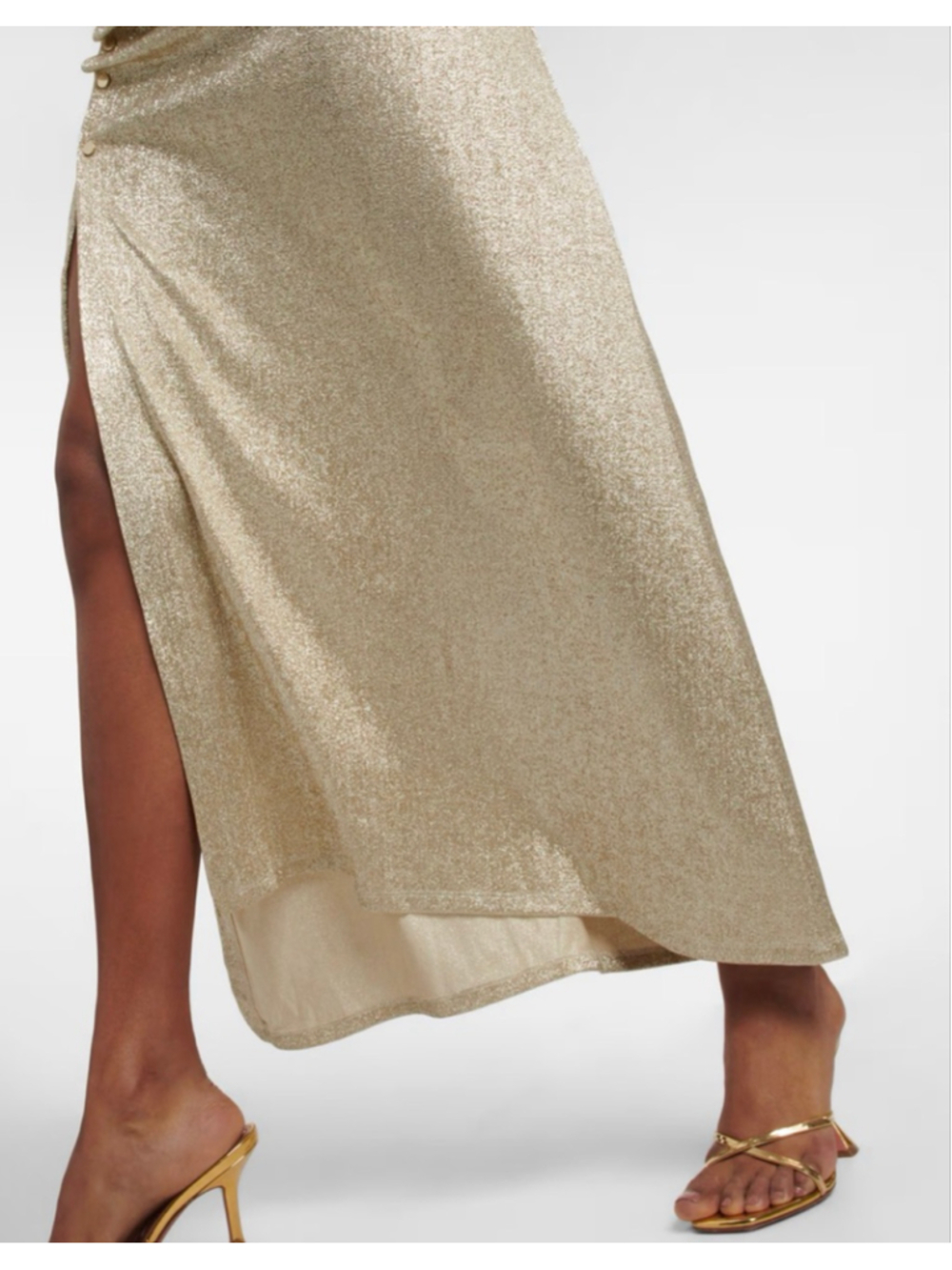 New Rabanne Gold Shimmer Ruched Side Maxi Dress 36/4 - Picture 7 of 11
